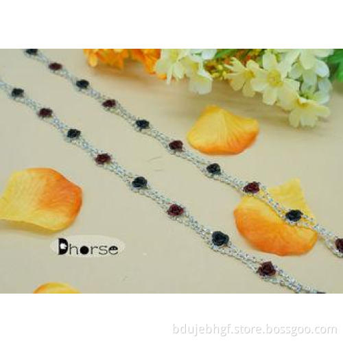 Metal Flower Decorative Shining Rhinestone Chain Trim For L